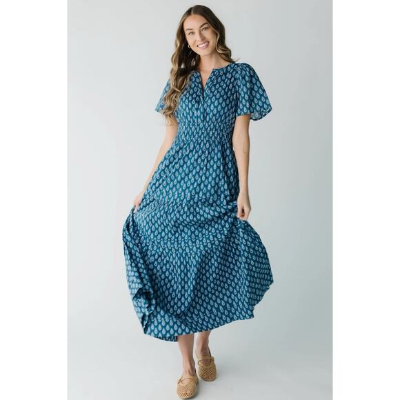 Citrus by Called to Surf Floral Maxi Dress Size M Green/Pink Cinched Waist Boho - Picture 10 of 11